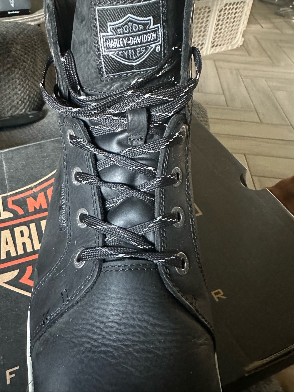 Harley-Davidson Black Lace-Up Leather Work Boots